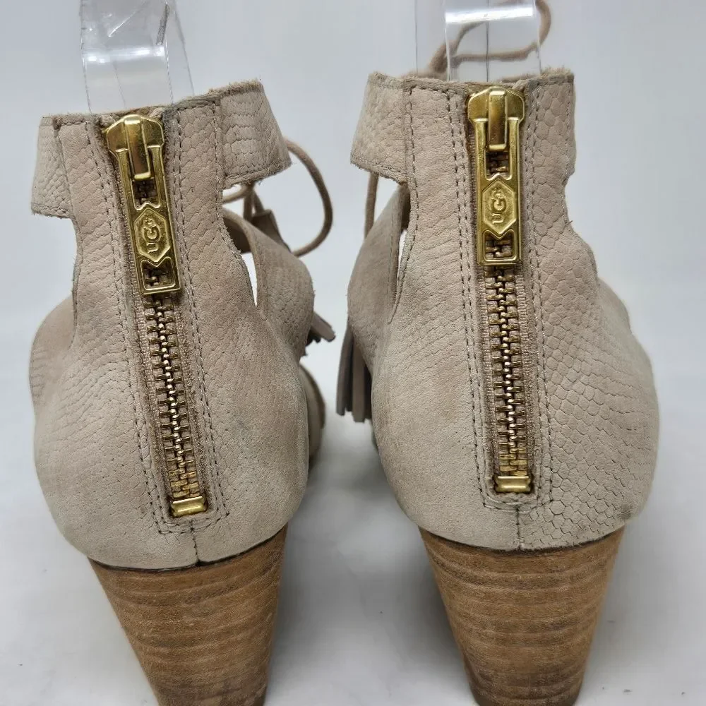 UGG Women's Yasmin Snake Gladiator Wedge Sandal Horchata Leather Size 7.5‎ B